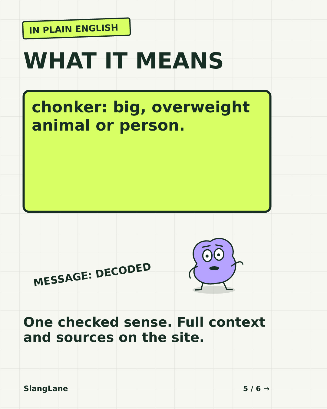 WHAT IT MEANS — chonker: big, overweight animal or person.